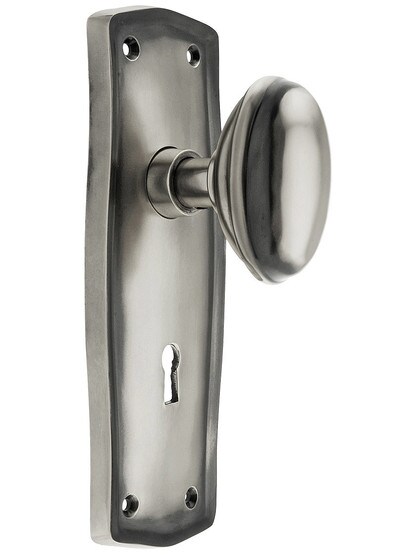 Prairie Design Mortise Lock Set With Oval Brass Knobs in Antique Pewter.